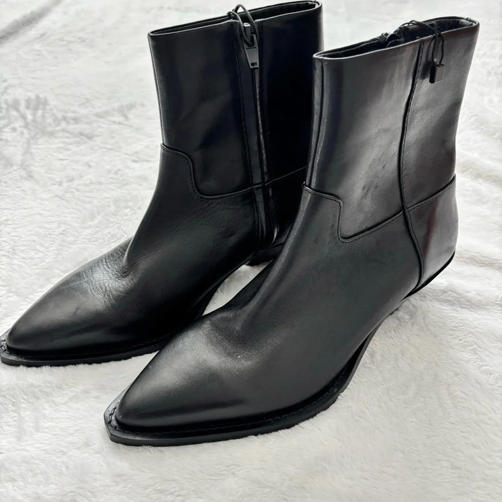 ZARA Black Leather Pointy Toe Western-Style Ankle Bootie--6 - Picture 5 of 15